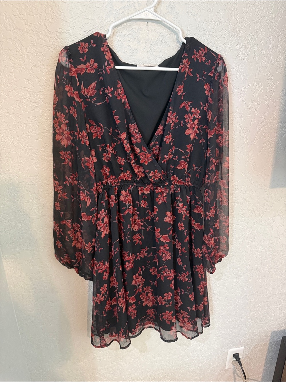 Cupshe Black Dress with Red Floral Print, Long Shevees